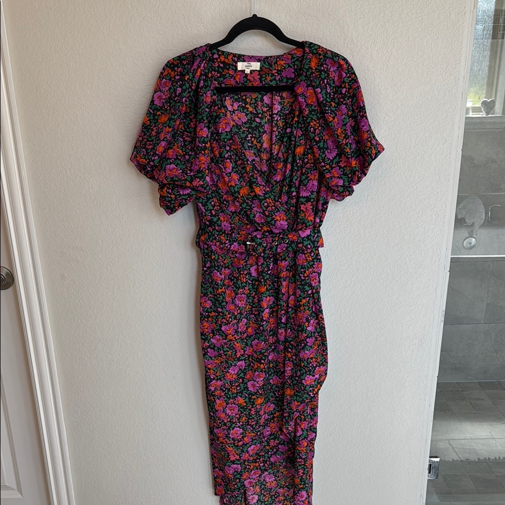 Entro Black and Pink Floral Midi Dress